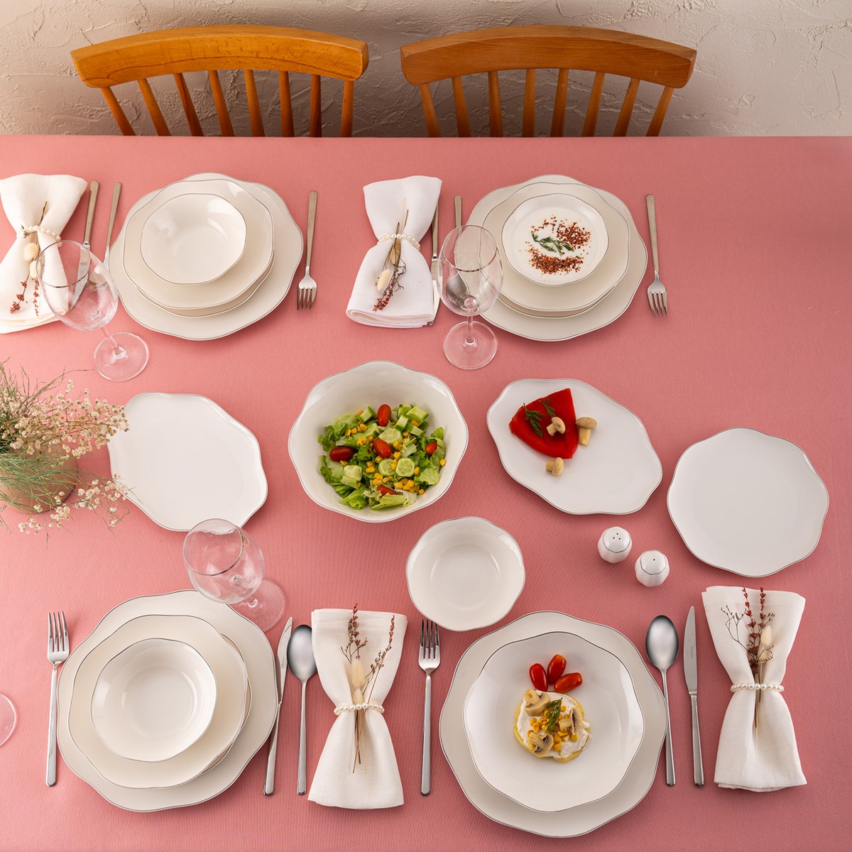 110000955946714.jpg Emsan Lotus 53 Parça 12 Kişilik Yemek Takımı Platin - Görsel 1