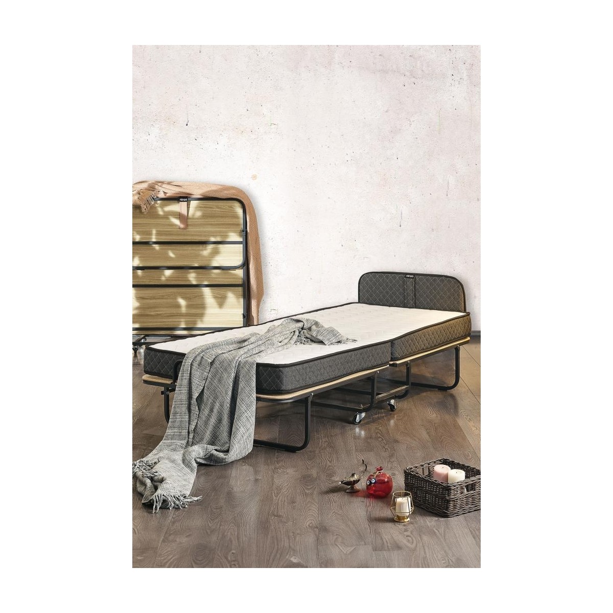 110000957629044.jpg Niron Yatak Niron Premium Katlanır Yatak 90X200 cm Paket Yaylı Lüks Yatak ve Kaydırmaz Kumaş Kaplı Karyola - Görsel 1