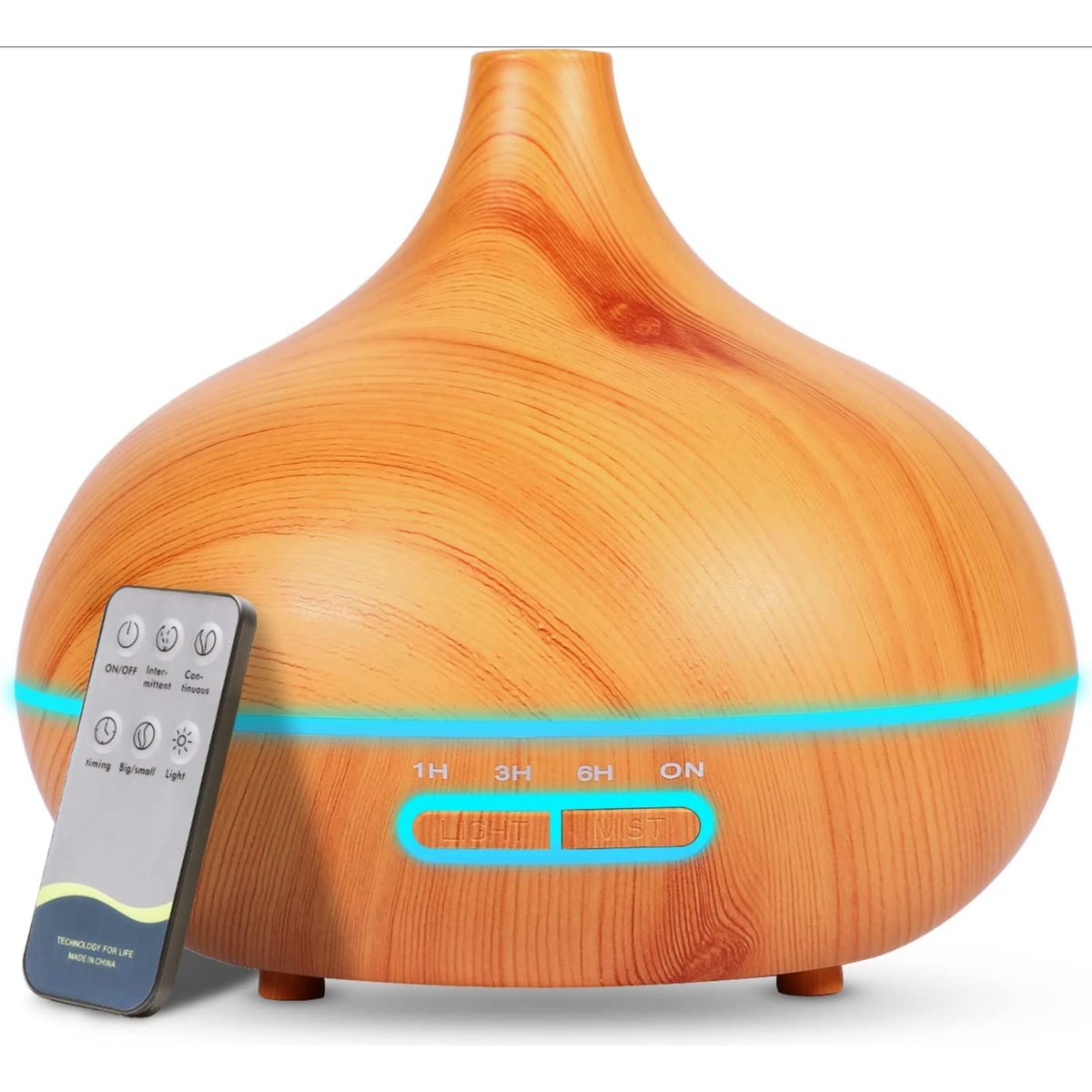 110000963971683.jpg Hzl 500ml Kumandalı Rgb 7 Led Işıklı Ahşap Aroma Terapi Hava Nemlendirici - Görsel 1