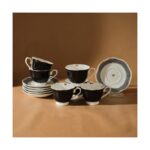 Karaca Piraye Beyaz Desenli Porselen Kahve Fincan Takımı 6 Kişilik 12 Parça – Şık ve Zarif Sunumlar İçin