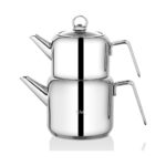 Taç Hera Jumbo Paslanmaz Çelik Çaydanlık Takımı 2,2 L + 4,2 L Platin Renk Tüm Ocak Tiplerine Uygun