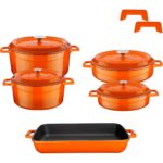 Lava Döküm Beşli Tencere Tava Seti Trendy-Turuncu