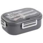 Tantitoni Gri Paslanmaz Çelik Dikdörtgen Çatal ve Kaşıklı Yemek Taşıma Kabı 850ML