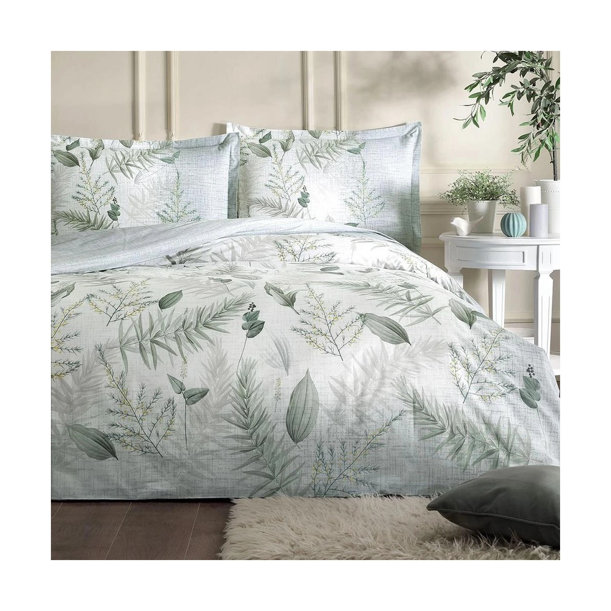 110000976464118.jpg Kristal Özdilek Çift Kişilik Fitted Çarşaf Ranforce Nevresim Takımı Yeşil Naturlig - Görsel 1