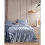 Madame Coco Melicia Tek Kişilik Pamuklu Çizgili Saten Nevresim Takımı - Mavi