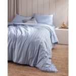 Madame Coco Melicia Tek Kişilik Pamuklu Çizgili Saten Nevresim Takımı - Mavi - Görsel 2