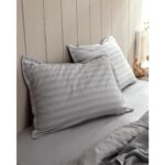 Madame Coco Melicia Tek Kişilik Pamuklu Çizgili Saten Nevresim Takımı - Gri - Görsel 5