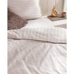 Madame Coco Melicia Tek Kişilik Pamuklu Çizgili Saten Nevresim Takımı - Bej - Görsel 3