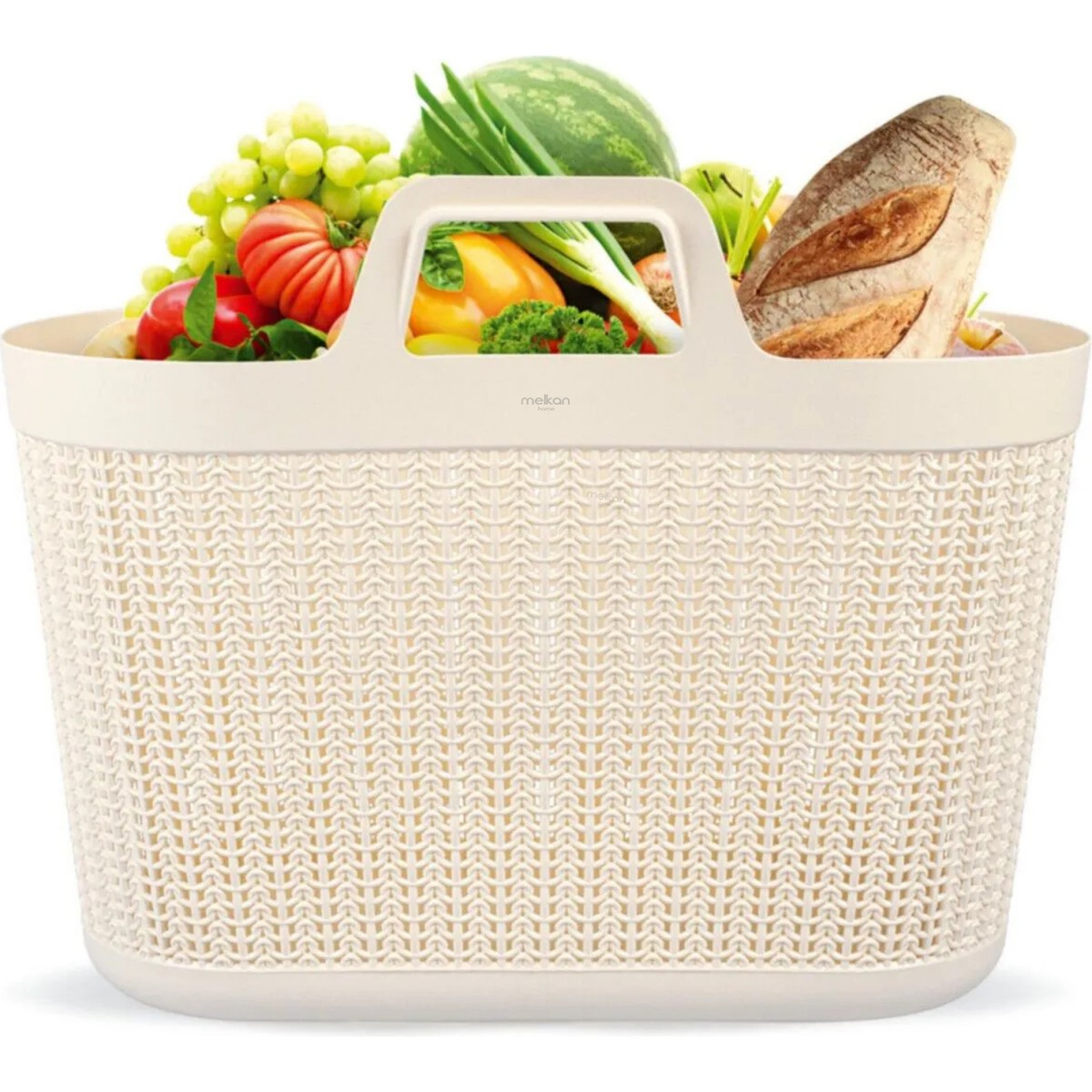 110000984286406.jpg Melkan Home Alışveriş Çantası Örgü Desen Pazar Çantası & Market Çantası 26 Litre Krem - Görsel 1