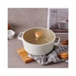 Es Dekor Fika Cam Kapaklı Alüminyum Döküm Derin Tencere 22CM Bej - Görsel 2