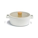 Es Dekor Fika Cam Ahşap Kapaklı Alüminyum Döküm Tencere 24CM Bej Mutfak Yapışmaz Kore Avantajlı 1 Adet