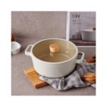 Es Dekor Fika Cam Ahşap Kapaklı Alüminyum Döküm Tencere 24CM Bej Mutfak Yapışmaz Kore Avantajlı 1 Adet - Görsel 5