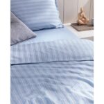Madame Coco Melicia Çift Kişilik Pamuklu Çizgili Saten Nevresim Takımı - Mavi - Görsel 3