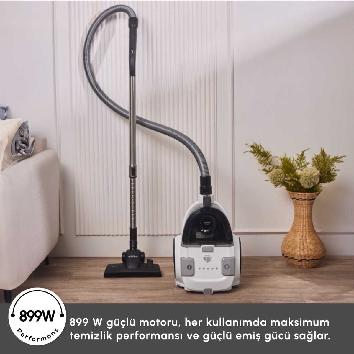110000989563286.jpg Karaca Vantuz Action Force X10 899 Watt Toz Torbasız Elektrikli Süpürge White - Görsel 1