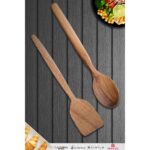 Montesev Doğal Ceviz Ağacı Ahşap Tahta Kaşık Spatula Seti Ağaç Kaşık (2li Set) Mnt3