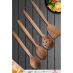 Montesev Doğal Ceviz Ağacı Ahşap Tahta Kaşık Spatula Kevgir Çatal Seti Ağaç Kaşık (4 Lü Set) Mta1