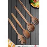 Montesev Doğal Ceviz Ağacı Ahşap Tahta Kaşık Spatula Kevgir Çatal Seti Ağaç Kaşık (4 Lü Set) Mta3