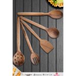 Montesev Doğal Ceviz Ağacı Ahşap Tahta Kaşık Spatula Kevgir Çatal Seti Ağaç Kaşık (5 Li Set) Mta5