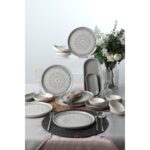 Keramika Stone Seramik Kahvaltı Takımı 6 Kişilik 18 Parça Mat Gri Desenli Modern Tasarım - Görsel 2