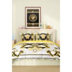 Versace Nevresim Takımı Çift Kişilik Pamuklu Saten Kumaş 6 Parça 3D Dijital Baskı Duvet Cover Set Model No:95 - Görsel 2