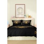 Versace Marka Nevresim Takımı Çift Kişilik Pamuklu Saten Kumaş 6 Parça 3D Dijital Baskı Duvet Cover Set Model NO:109 - Görsel 2