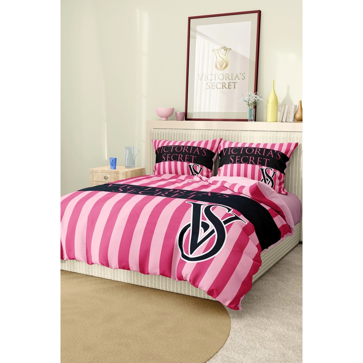 110001004591863.jpg Victoria's Secret Marka Nevresim Takımı Çift Kişilik Pamuklu Saten Kumaş 6 Parça 3D Dijital Baskı Duvet Cover Set Model NO:126 - Görsel 1
