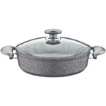 Oms Granit 26X7,5 cm Gri Pilav Tencere Cam Kapaklı 3310