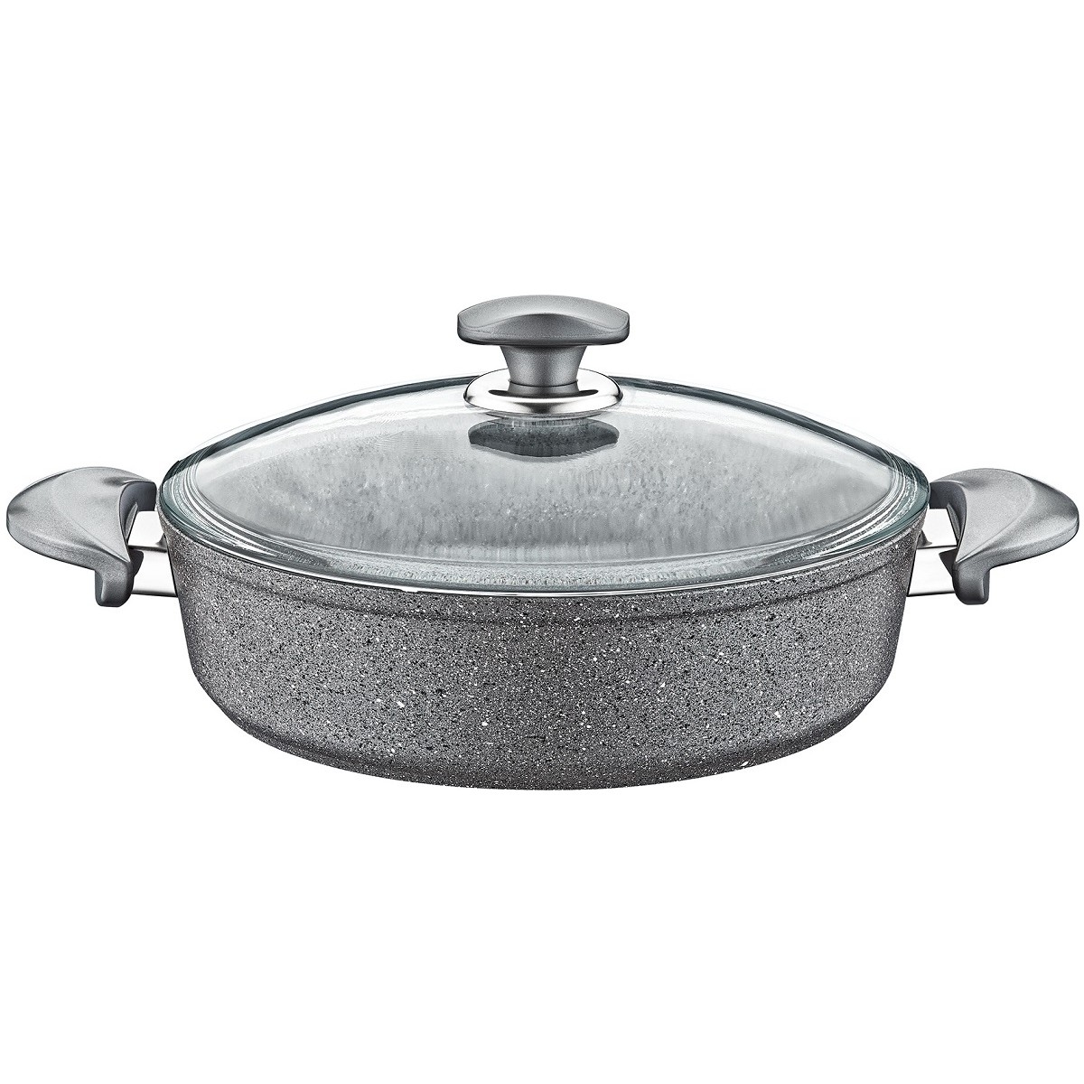 110001009365127.jpg Oms Granit 26X7,5 cm Gri Pilav Tencere Cam Kapaklı 3310 - Görsel 1
