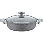 Oms Granit 26X7,5 cm Gri Pilav Tencere Cam Kapaklı 3310 - Görsel 2