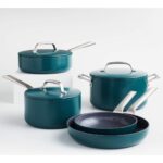 Crate & Barrel Evencook Ceramic Deep Teal Seramik Yapışmaz 8 Parçalı Pişirme Seti Bonuslu
