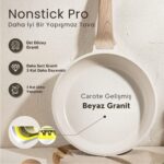 Carote 14 Parça Beyaz Granit Tencere Tava Seti ve Yapışmaz Indüksiyon Uyumlu Pişirme Seti - Görsel 2