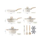 Carote 14 Parça Beyaz Granit Tencere Tava Seti ve Yapışmaz Indüksiyon Uyumlu Pişirme Seti - Görsel 5