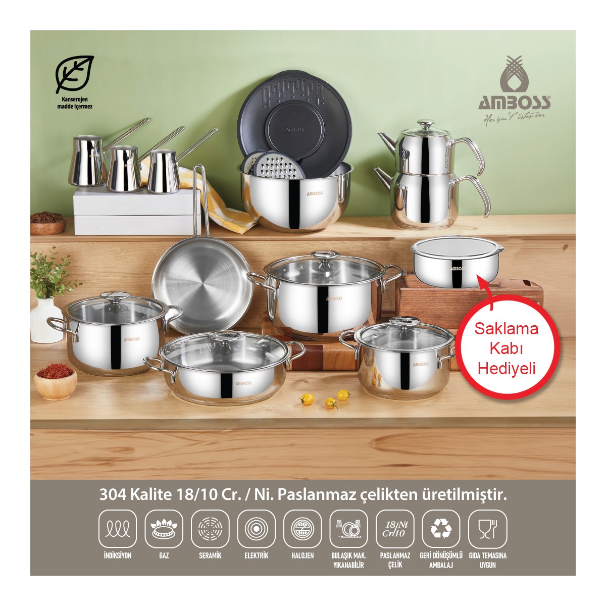 110001010801585.jpg Amboss Big Chef 21 Parça Paslanmaz Çelik Tencere Tava Çeyiz Seti - Görsel 1