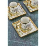 Cooker Yaldızlı 6'lı 180 ml Neskafe Fincan Takımı – Kare Tabaklı Lüks Porselen Büyük Kahve Fincanı – Modern Hediyelik Set - Görsel 5