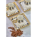 Cooker 90 ml Porselen 6'lı Kahve Fincanı Seti - Şık Tasarım Altın Yaldızlı Modern Fincan Takımı - Görsel 2