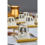 Cooker 90 ml Porselen 6'lı Kahve Fincanı Seti - Şık Tasarım Altın Yaldızlı Modern Fincan Takımı - Görsel 3