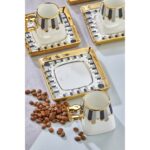 Cooker 90 ml Porselen 6'lı Kahve Fincanı Seti - Şık Tasarım Altın Yaldızlı Modern Fincan Takımı - Görsel 4