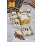 Cooker 90 ml Porselen 6'lı Kahve Fincanı Seti - Şık Tasarım Altın Yaldızlı Modern Fincan Takımı - Görsel 5