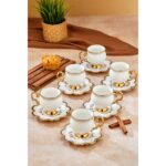 Cooker Şık Tasarımlı 6'lı 180 ml Porselen Kahve Fincanı Seti - Altın Yaldızlı - Hediye Seçeneği