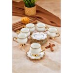 Cooker Şık Tasarımlı 6'lı 180 ml Porselen Kahve Fincanı Seti - Altın Yaldızlı - Hediye Seçeneği - Görsel 2