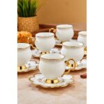 Cooker Şık Tasarımlı 6'lı 180 ml Porselen Kahve Fincanı Seti - Altın Yaldızlı - Hediye Seçeneği - Görsel 4