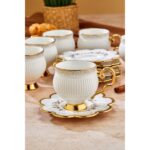 Cooker Şık Tasarımlı 6'lı 180 ml Porselen Kahve Fincanı Seti - Altın Yaldızlı - Hediye Seçeneği - Görsel 5