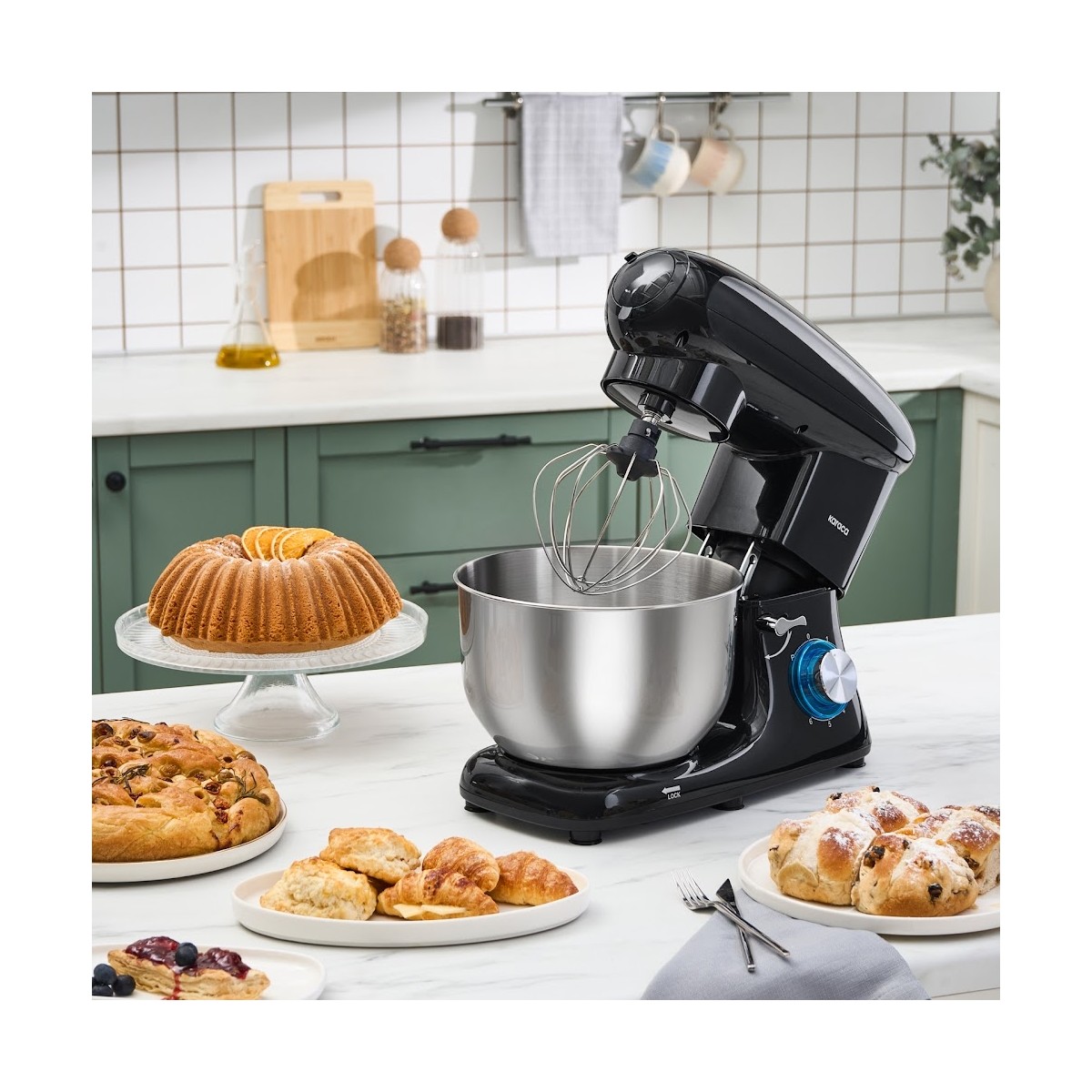 110001014217883.jpg Karaca Multichef Stand Mikser Shiny Black Mutfak Şefi 1900W 5,5 Lt (Kıyma Çekme /sucuk-Sosis/içli Köfte Aparatlı) - Görsel 1