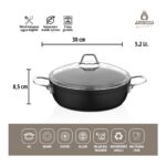 Amboss Dark 30cm Granit Basık Tencere Cam Kapaklı Yanmaz Yapışmaz Titanyum Kaplama   - 30 cm - Görsel 5