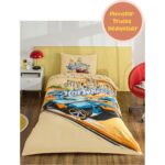 Taç Lisanslı Hot Wheels Winner Tek Kişilik Pamuk Nevresim Takımı & M. Track Hediyeli