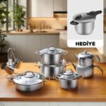 Karaca Belgrad Indüksiyon Tabanlı 15 Parça Çelik Çeyiz Seti (Karaca Astrid 6 Lt Düdüklü Tencere Hediyeli)