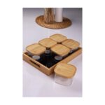 Atbyhome Duo 400ML 6'lı Bambu Siyah Mermer Desen Tepsili Bambu Vakumlu Kapaklı Cam Kahvaltılık