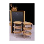 Atbyhome Duo 400ML 6'lı Bambu Siyah Mermer Desen Tepsili Bambu Vakumlu Kapaklı Cam Kahvaltılık - Görsel 2