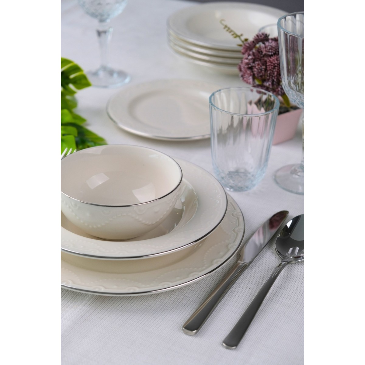 110001026640125.jpg Porser Zincir Platin Yaldız Yemek Takımı 6 Kişilik 24 Parça ZNC24YKPLT - Görsel 1