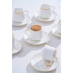 Acar Milla 6 Kişilik Porselen Beyaz Kahve Fincanı Takımı